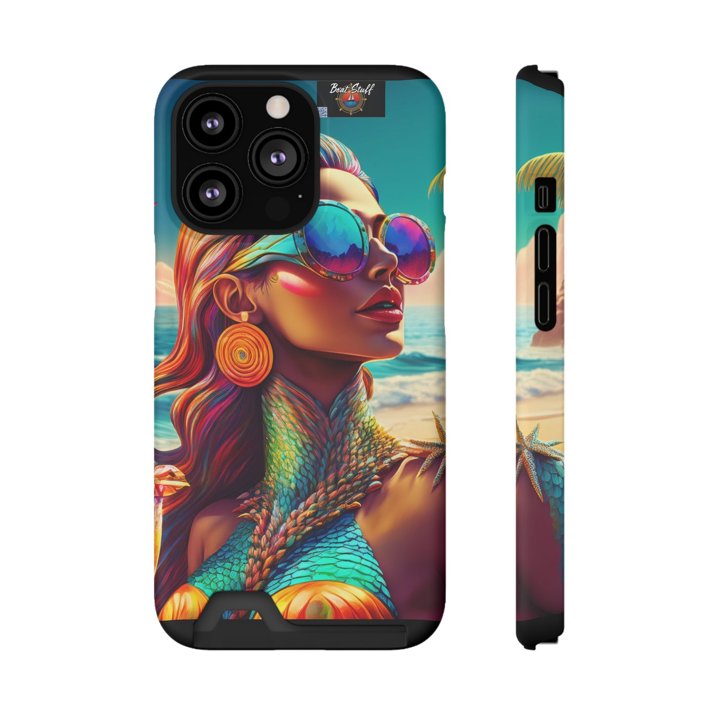 Vibrant Mermaid Phone Case with Card Holder - Beach Lover's Accessory
