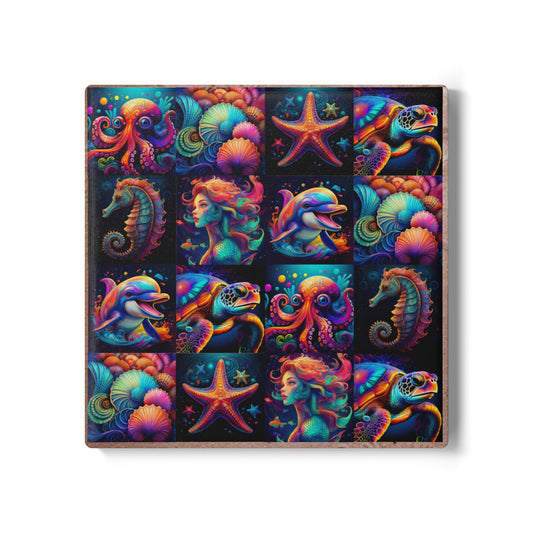 Nautical Art Ceramic Coaster – Colorful Ocean Decor for Beach Lovers