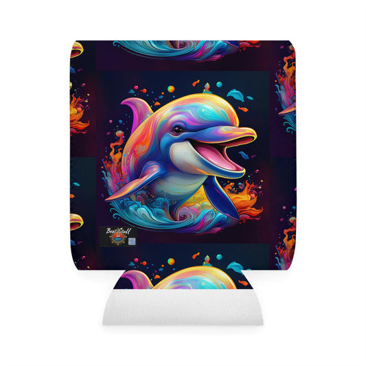 Colorful Dolphin Can Cooler Sleeve - Fun Beach Accessory for Summer