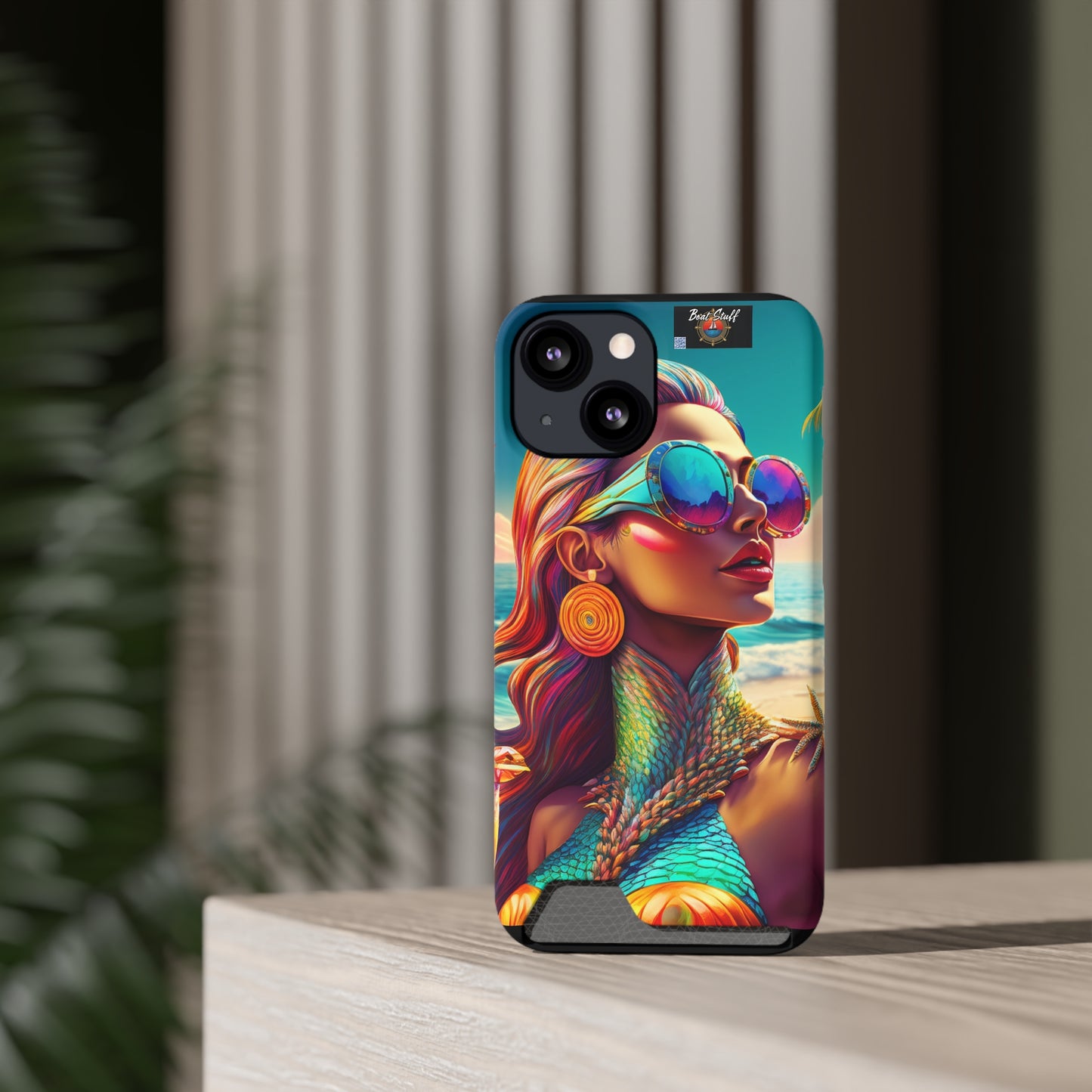 Vibrant Mermaid Phone Case with Card Holder - Beach Lover's Accessory