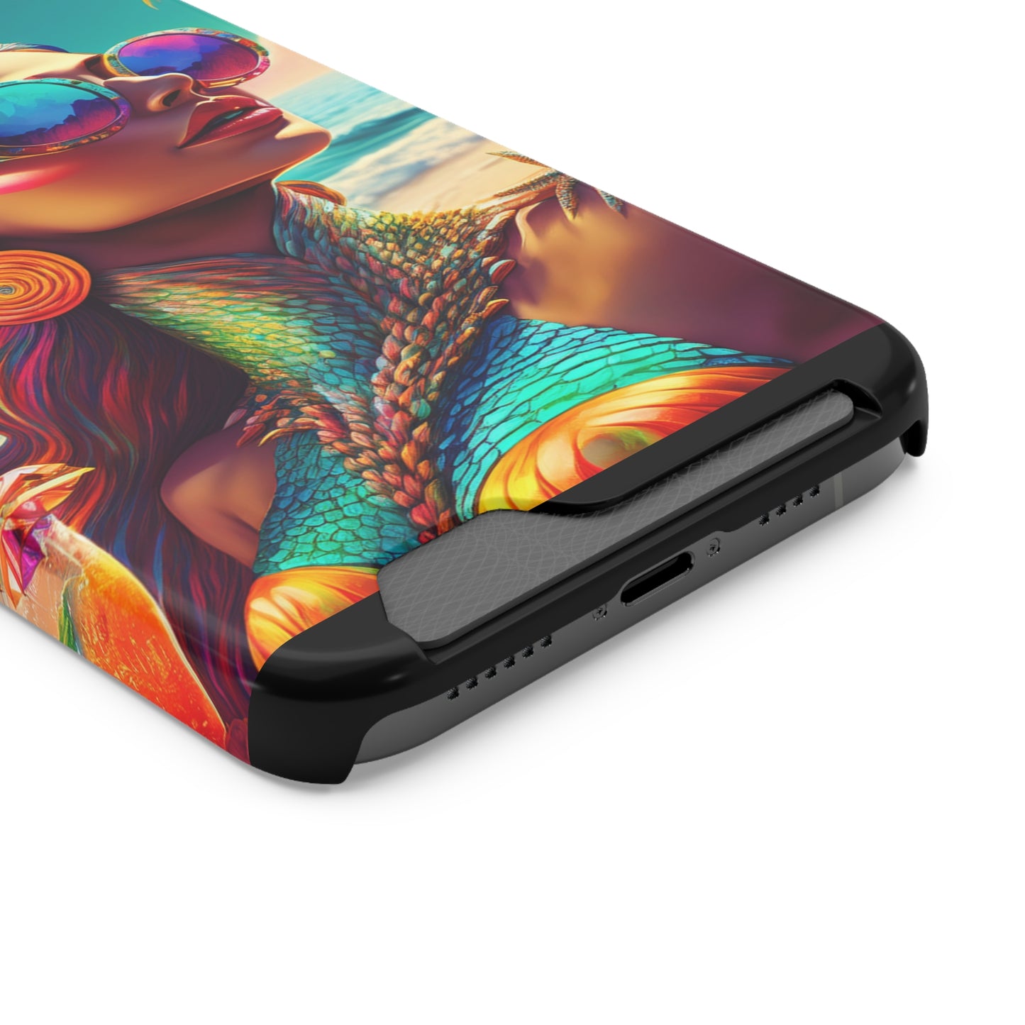 Vibrant Mermaid Phone Case with Card Holder - Beach Lover's Accessory