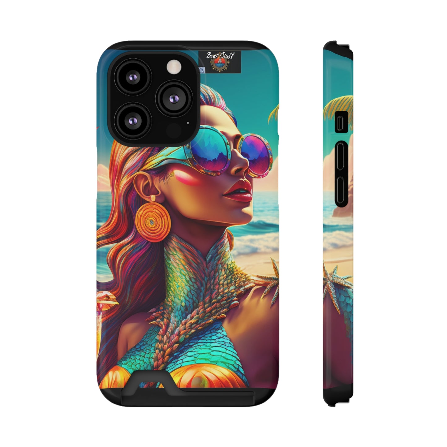 Vibrant Mermaid Phone Case with Card Holder - Beach Lover's Accessory