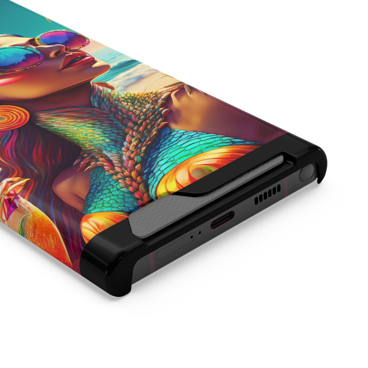 Vibrant Mermaid Phone Case with Card Holder - Beach Lover's Accessory
