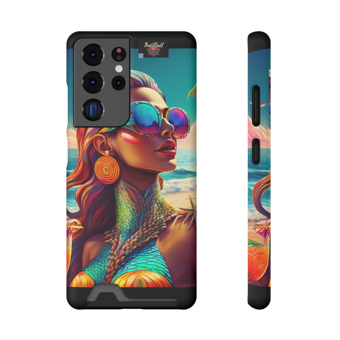 Vibrant Mermaid Phone Case with Card Holder - Beach Lover's Accessory