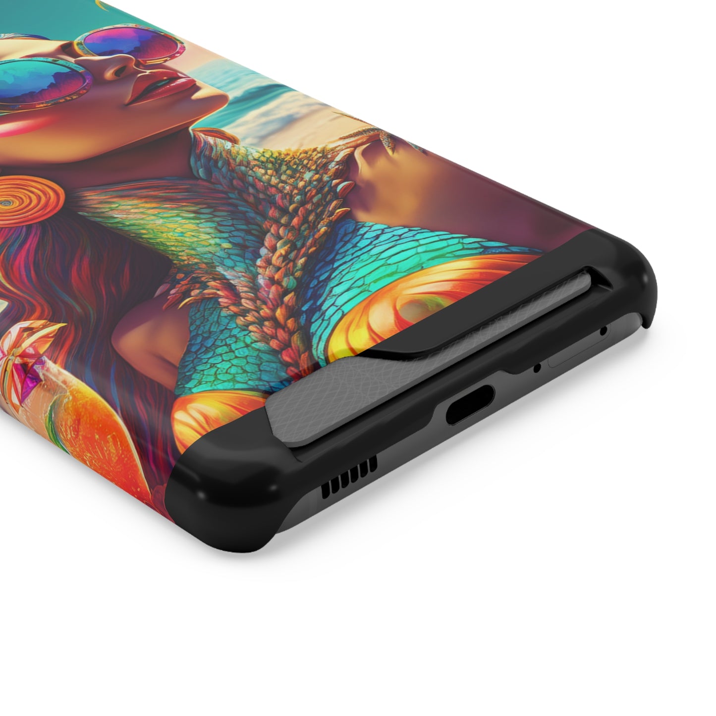 Vibrant Mermaid Phone Case with Card Holder - Beach Lover's Accessory