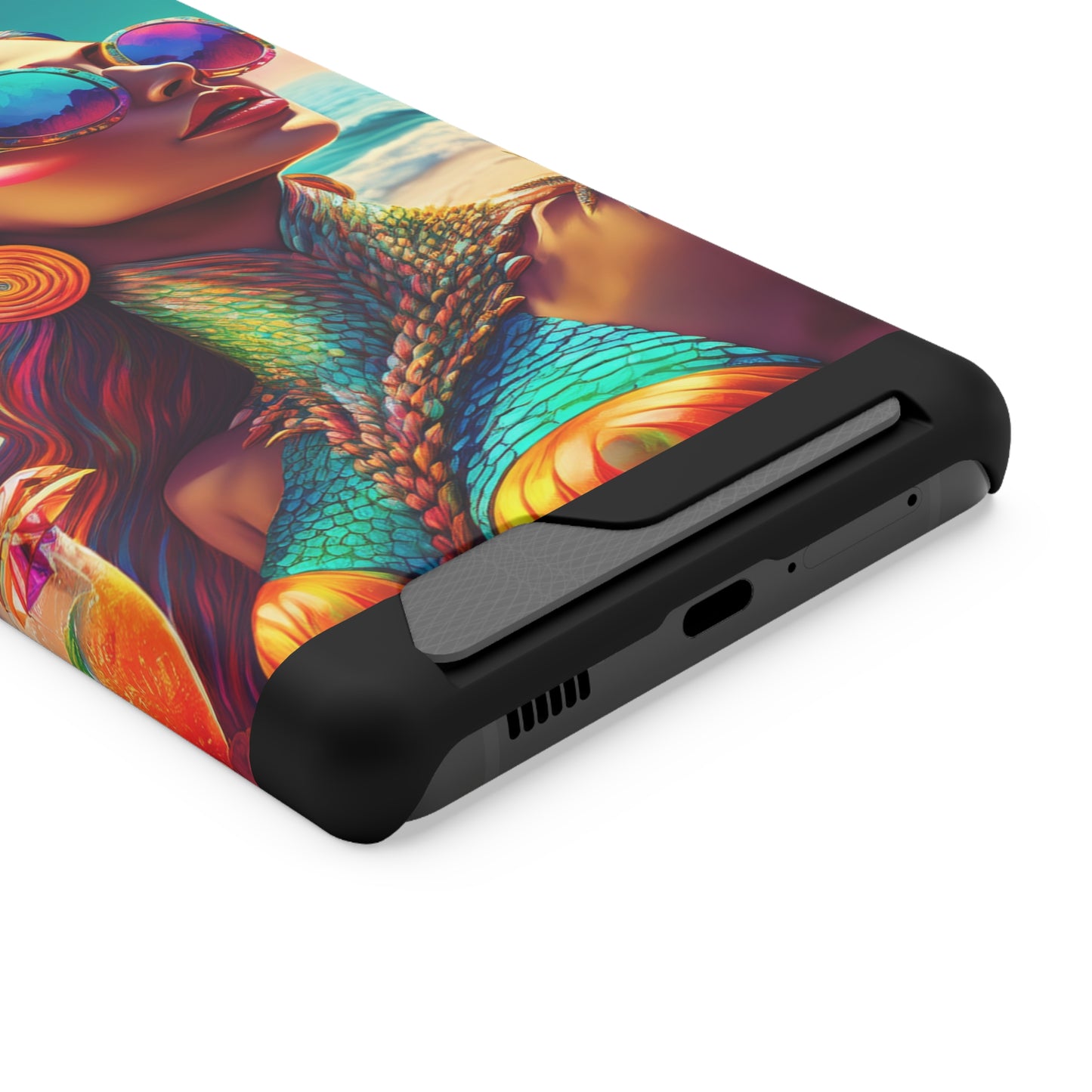 Vibrant Mermaid Phone Case with Card Holder - Beach Lover's Accessory