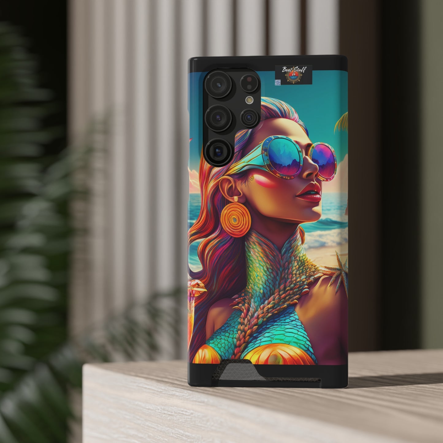 Vibrant Mermaid Phone Case with Card Holder - Beach Lover's Accessory