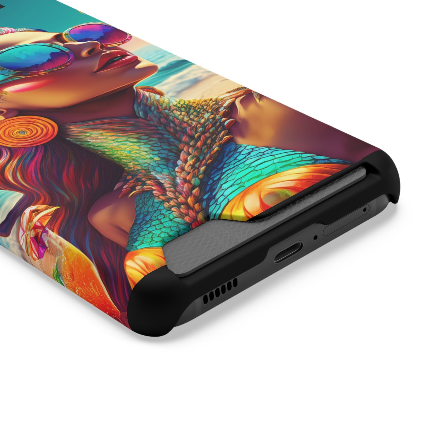 Vibrant Mermaid Phone Case with Card Holder - Beach Lover's Accessory