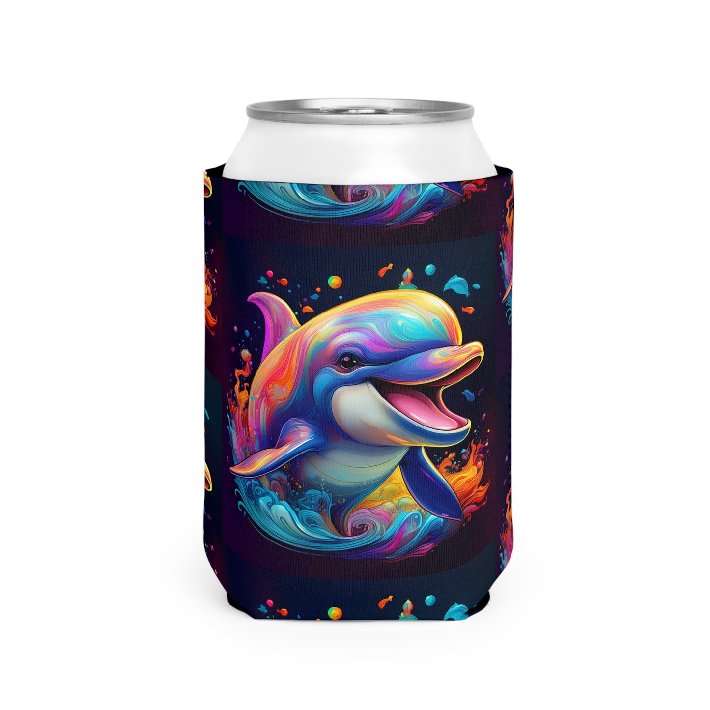 Colorful Dolphin Can Cooler Sleeve - Fun Beach Accessory for Summer