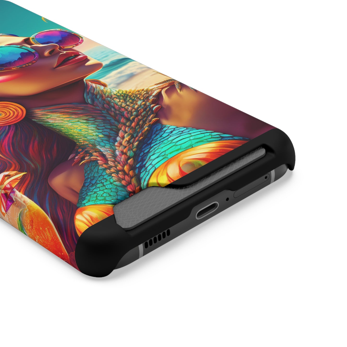 Vibrant Mermaid Phone Case with Card Holder - Beach Lover's Accessory