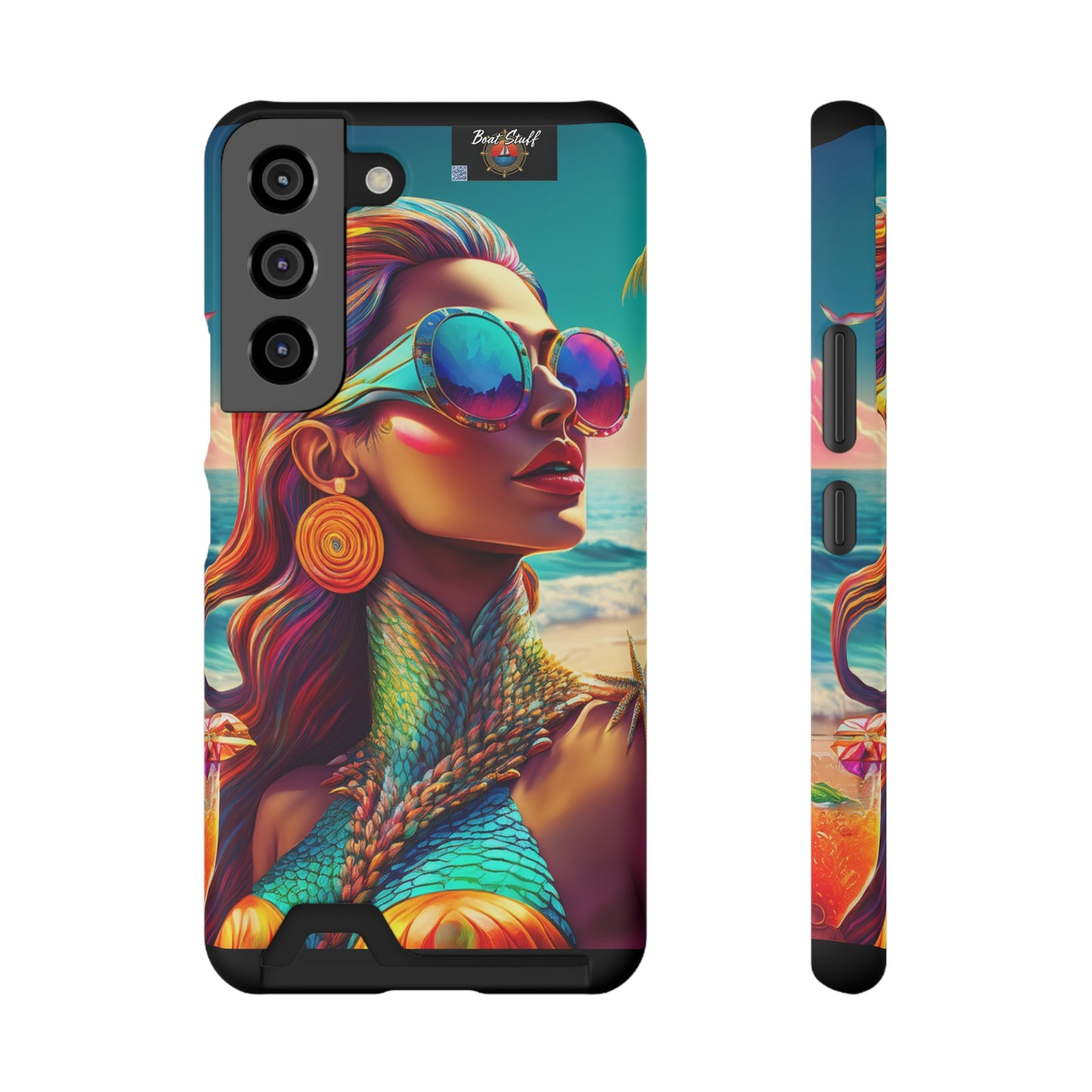 Vibrant Mermaid Phone Case with Card Holder - Beach Lover's Accessory