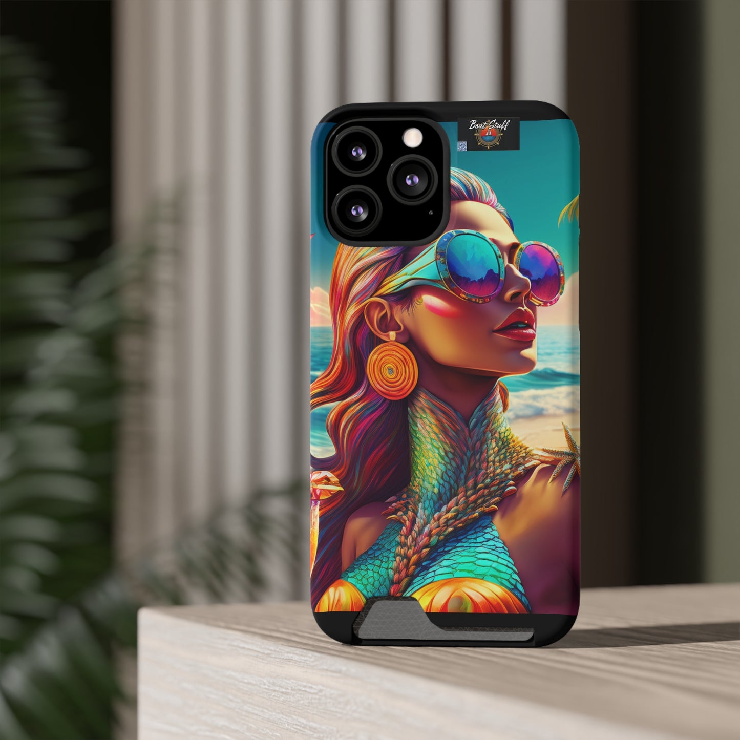 Vibrant Mermaid Phone Case with Card Holder - Beach Lover's Accessory