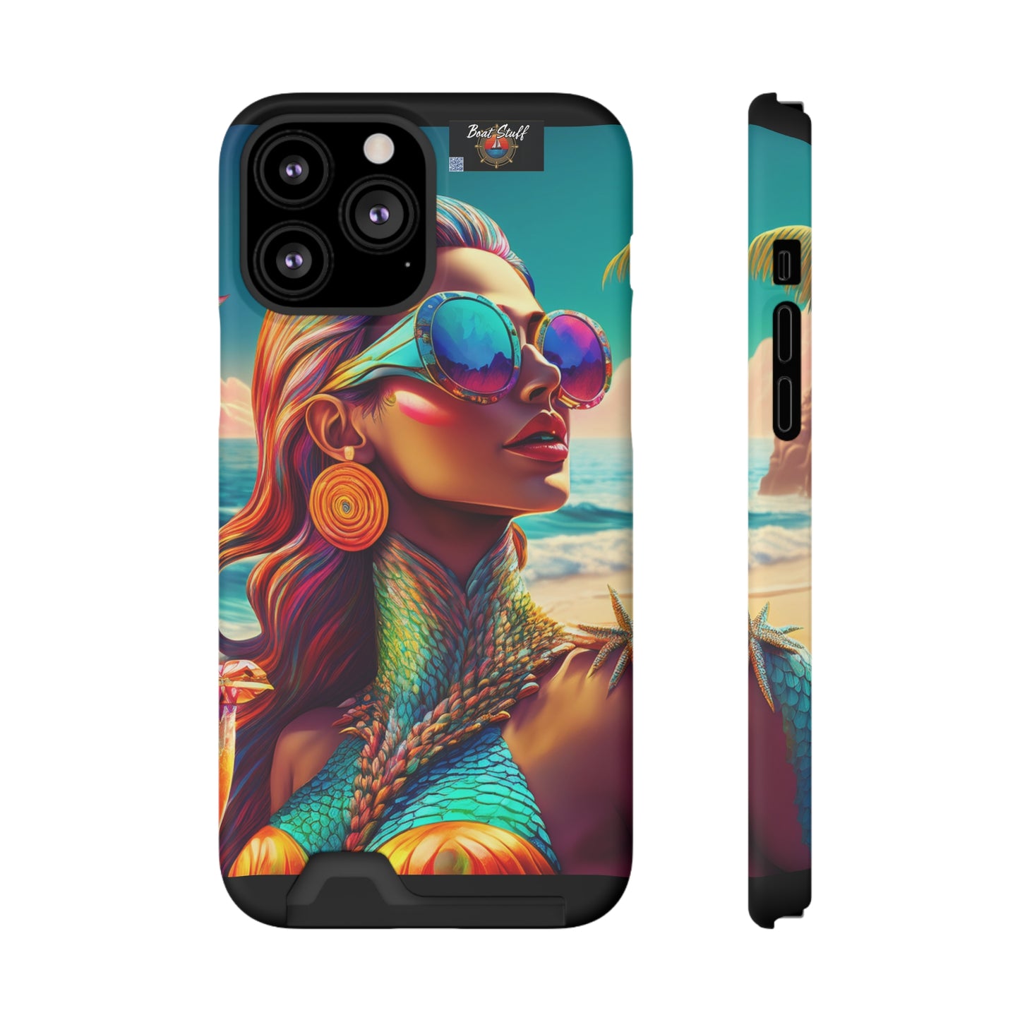Vibrant Mermaid Phone Case with Card Holder - Beach Lover's Accessory