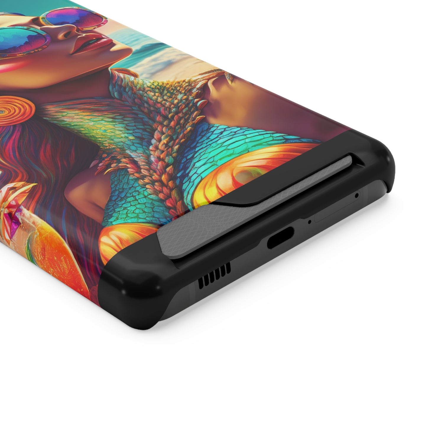 Vibrant Mermaid Phone Case with Card Holder - Beach Lover's Accessory