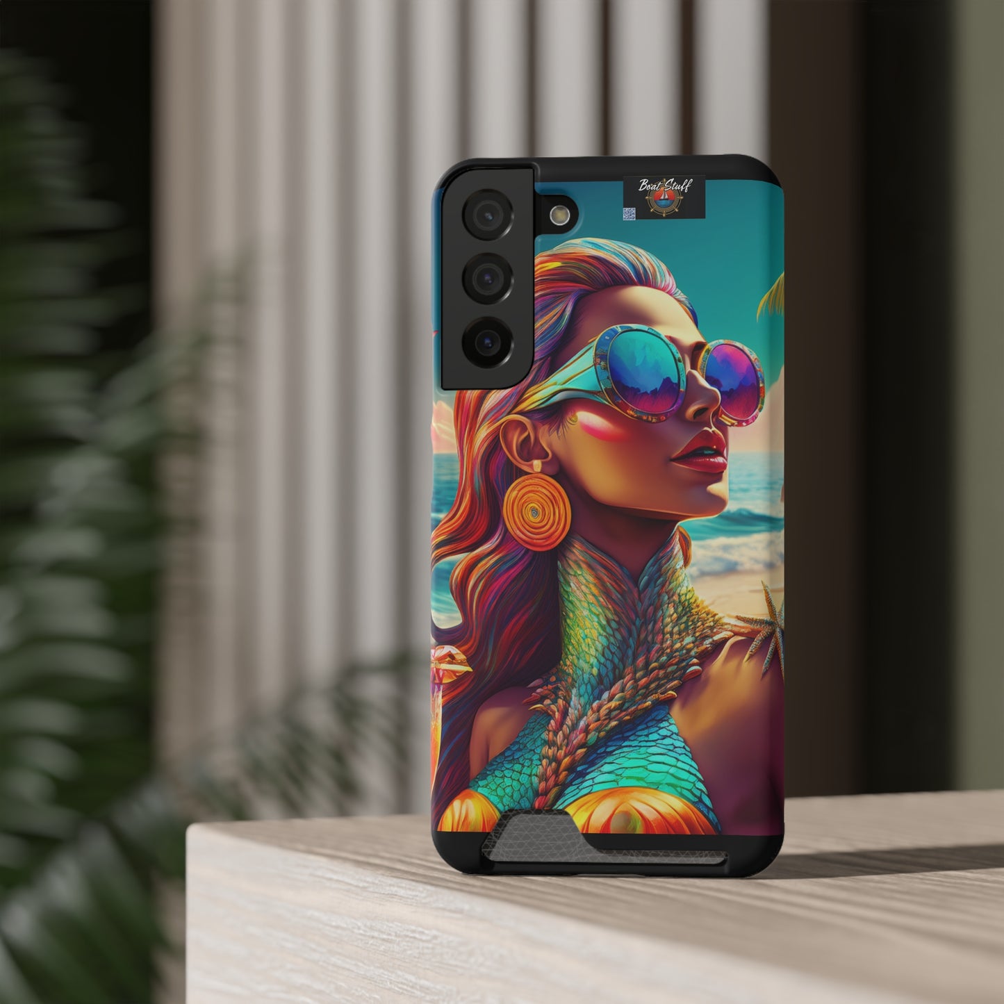 Vibrant Mermaid Phone Case with Card Holder - Beach Lover's Accessory