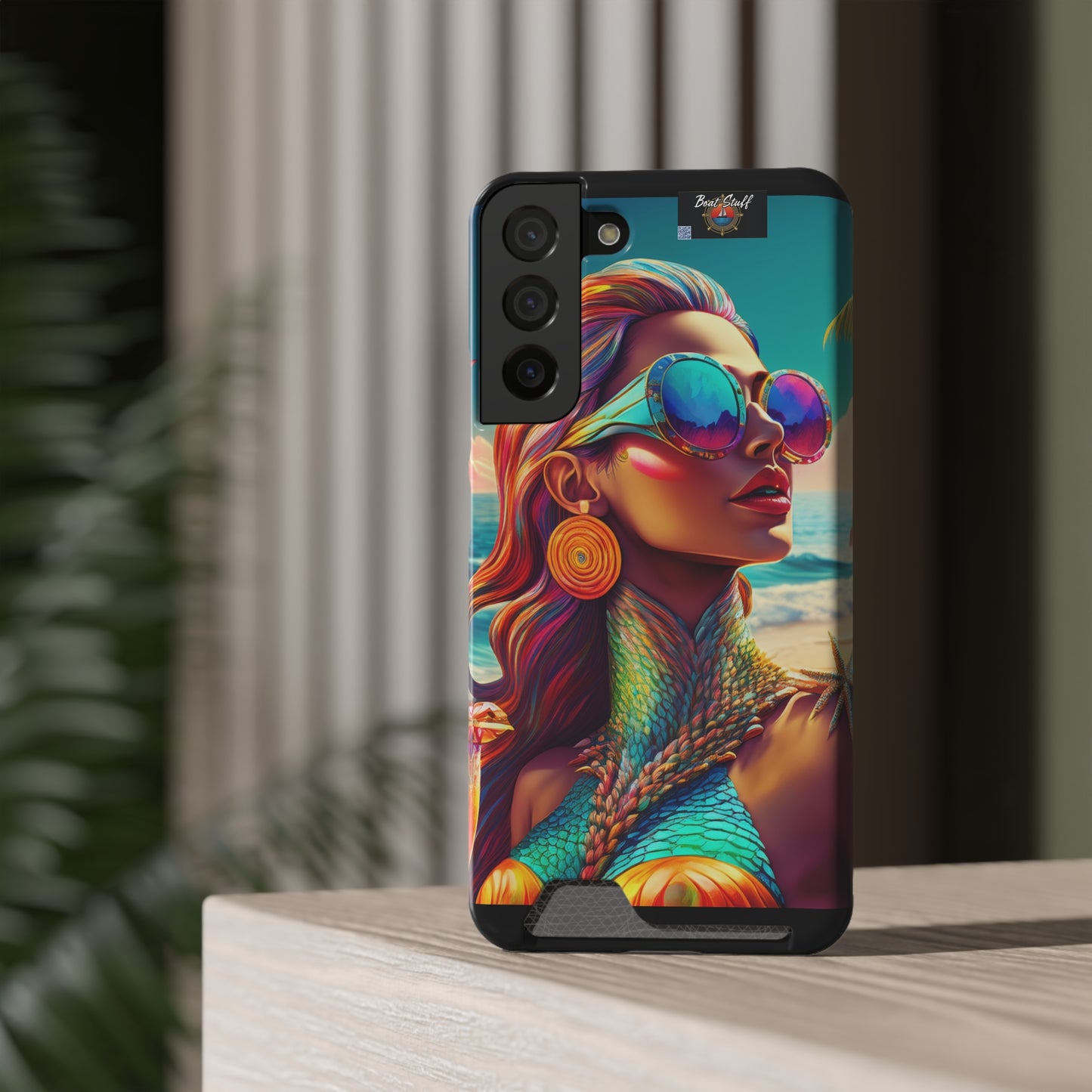 Vibrant Mermaid Phone Case with Card Holder - Beach Lover's Accessory