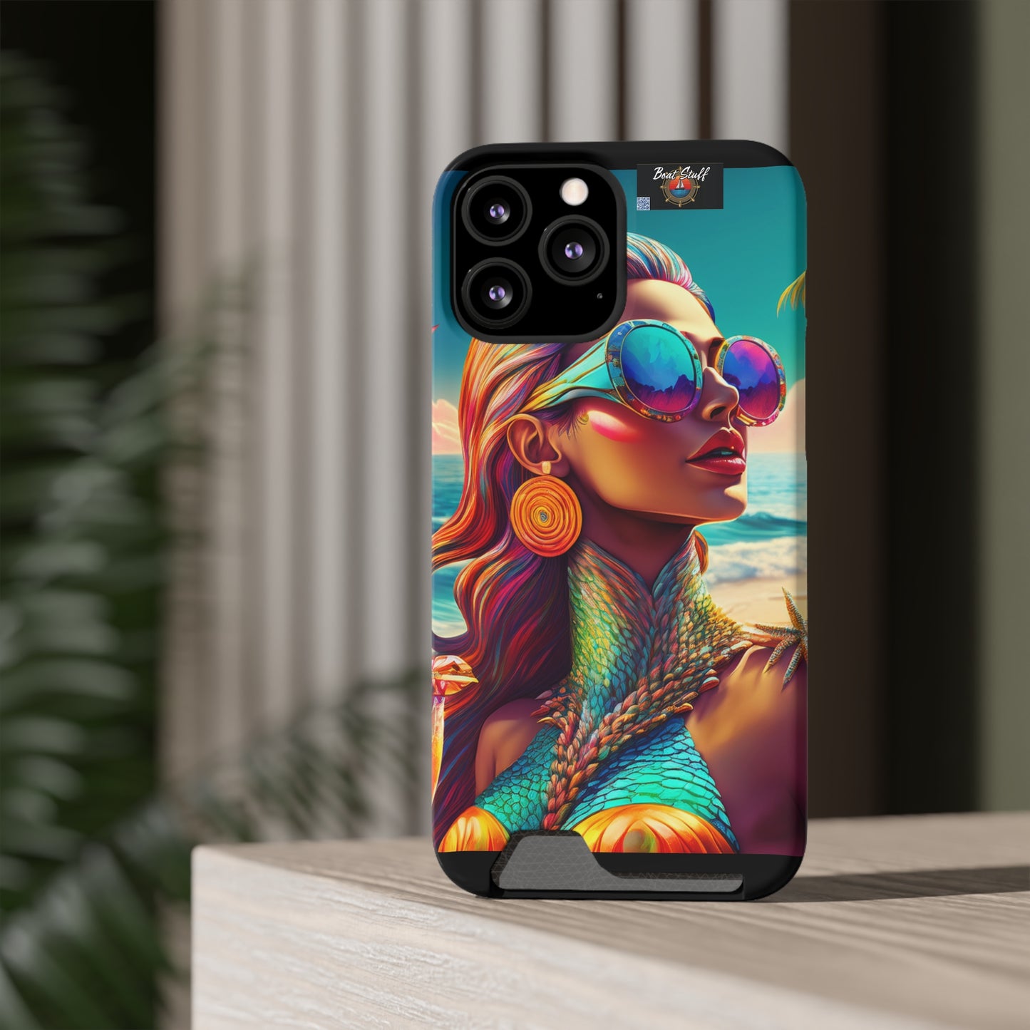 Vibrant Mermaid Phone Case with Card Holder - Beach Lover's Accessory