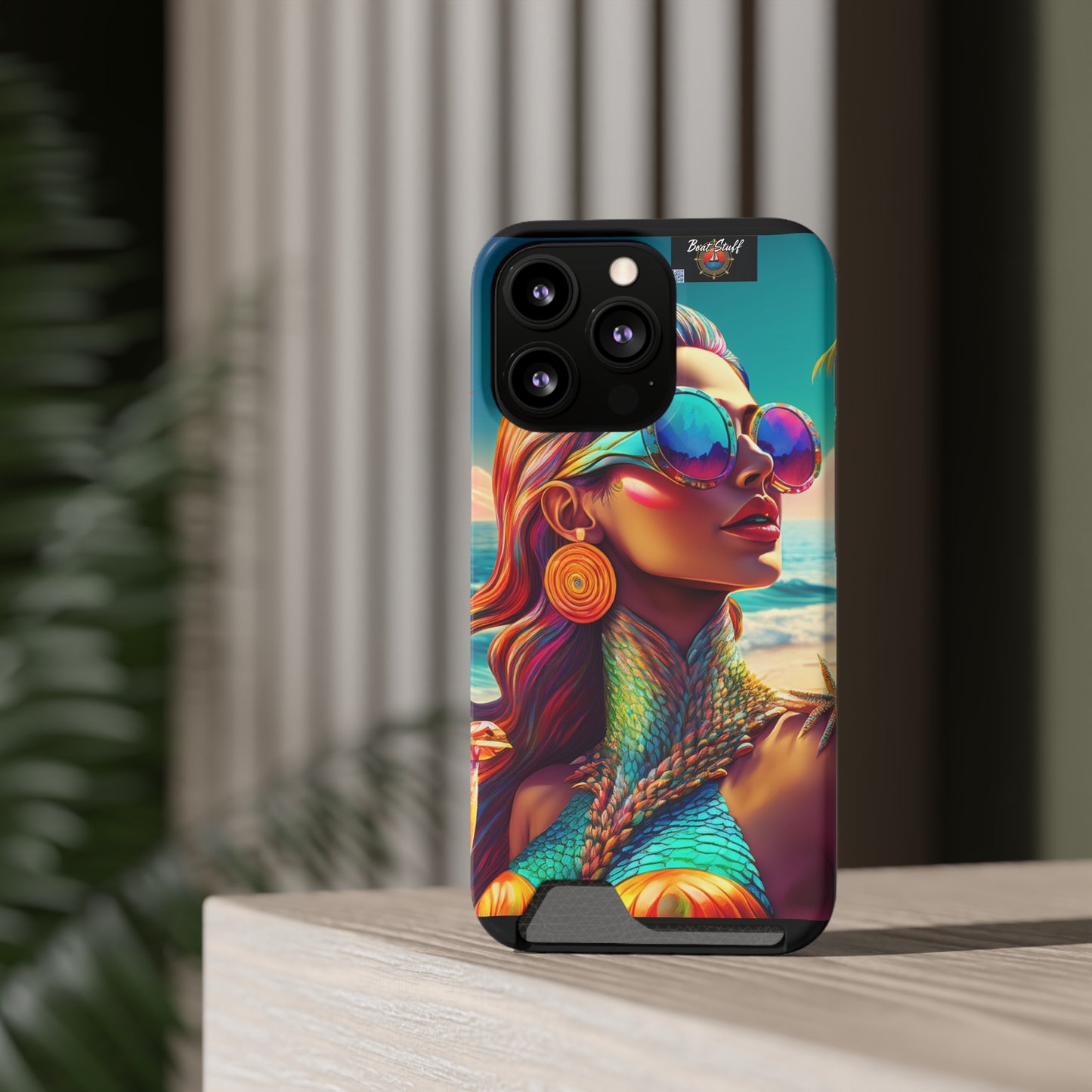 Vibrant Mermaid Phone Case with Card Holder - Beach Lover's Accessory