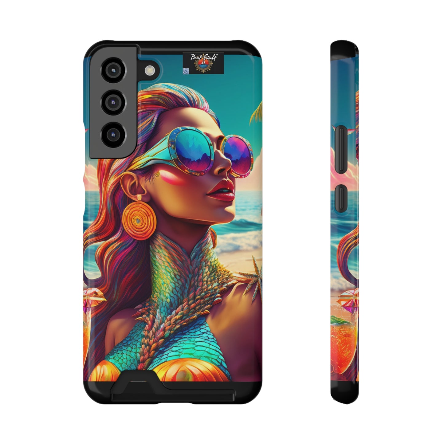 Vibrant Mermaid Phone Case with Card Holder - Beach Lover's Accessory