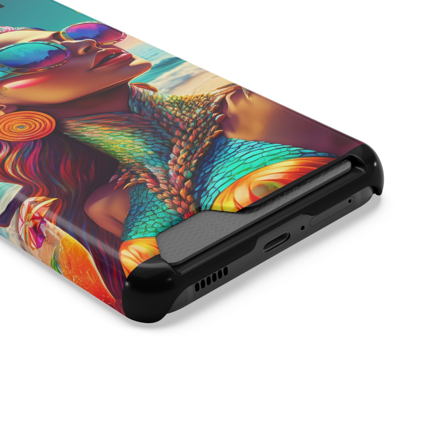 Vibrant Mermaid Phone Case with Card Holder - Beach Lover's Accessory