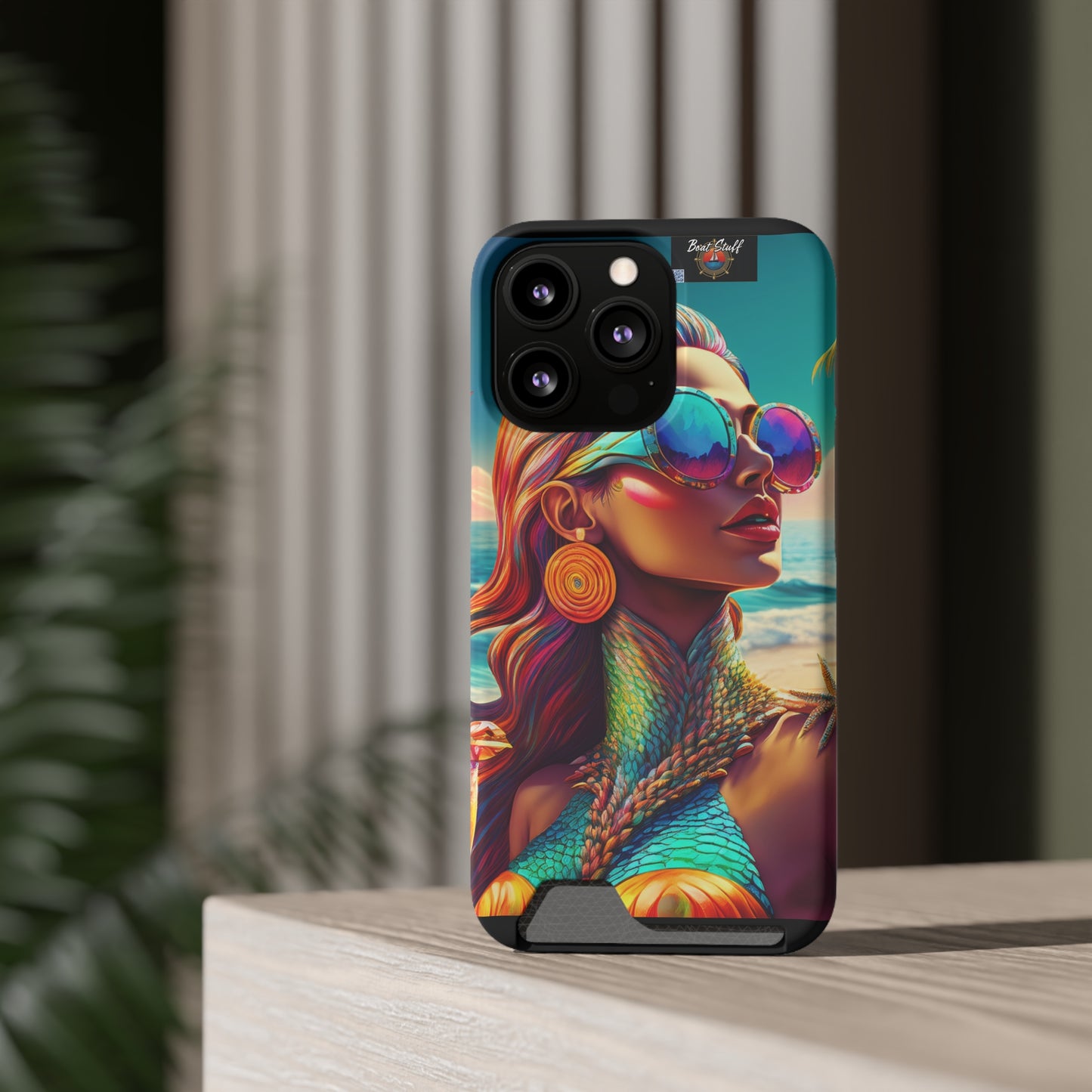Vibrant Mermaid Phone Case with Card Holder - Beach Lover's Accessory