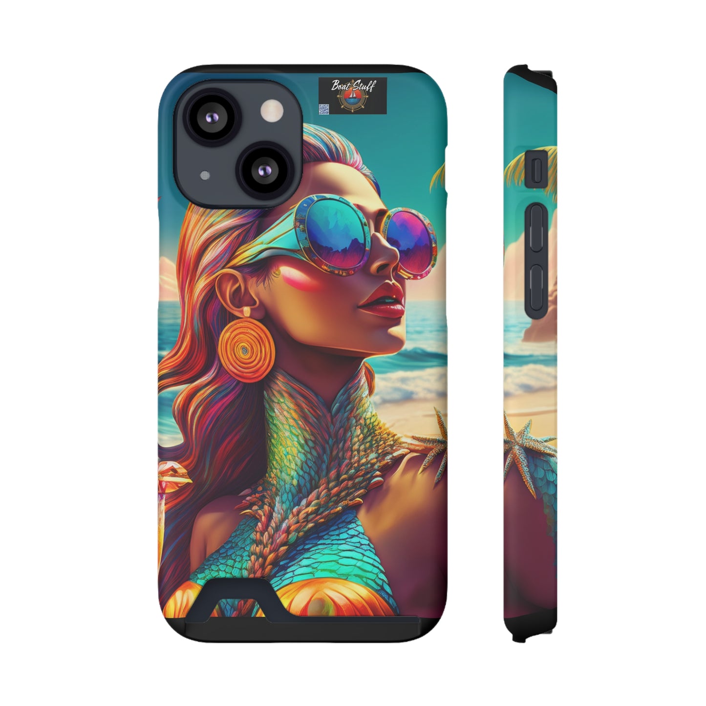 Vibrant Mermaid Phone Case with Card Holder - Beach Lover's Accessory