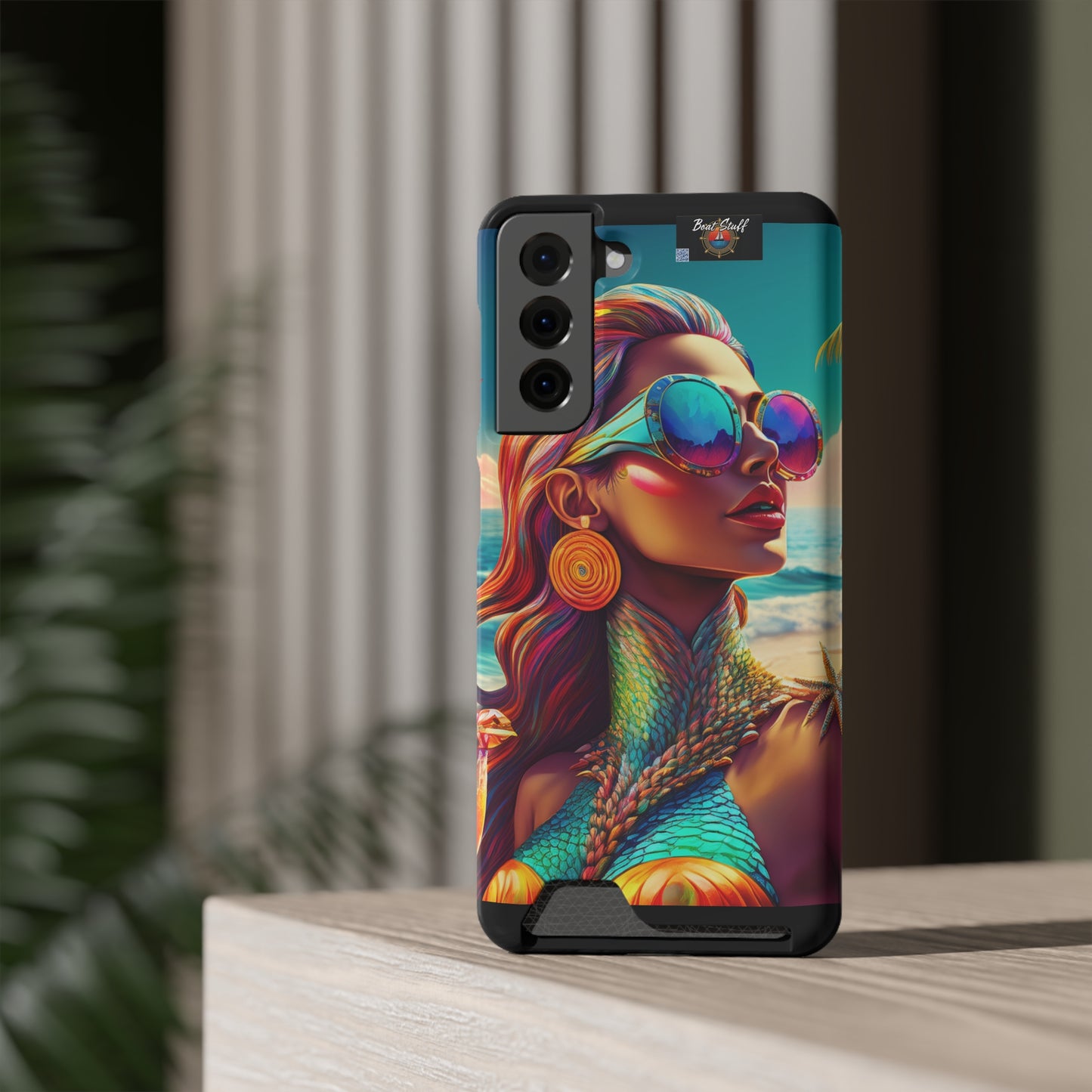 Vibrant Mermaid Phone Case with Card Holder - Beach Lover's Accessory