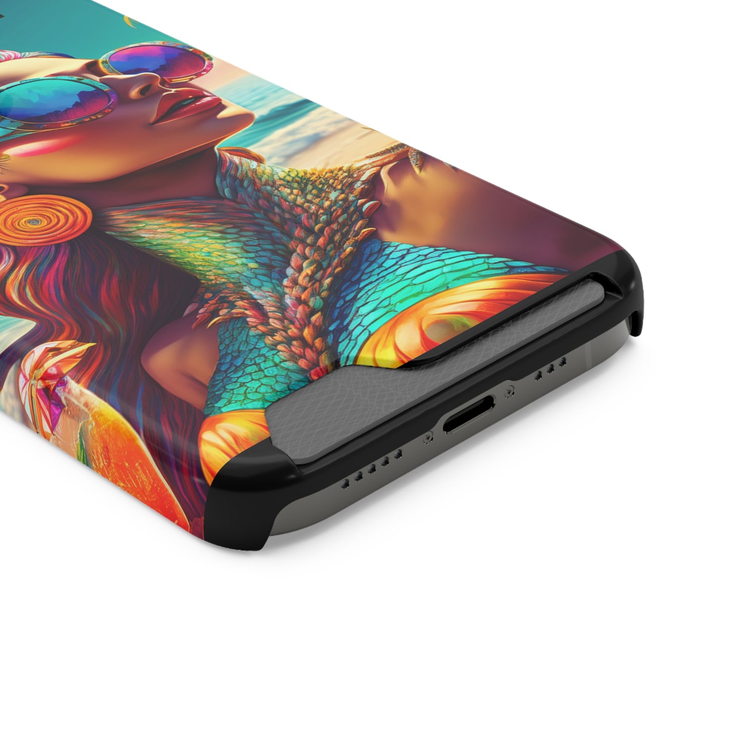 Vibrant Mermaid Phone Case with Card Holder - Beach Lover's Accessory