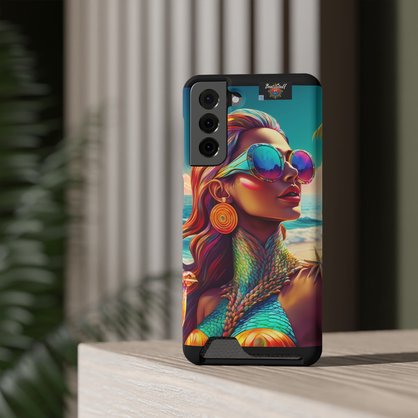 Vibrant Mermaid Phone Case with Card Holder - Beach Lover's Accessory