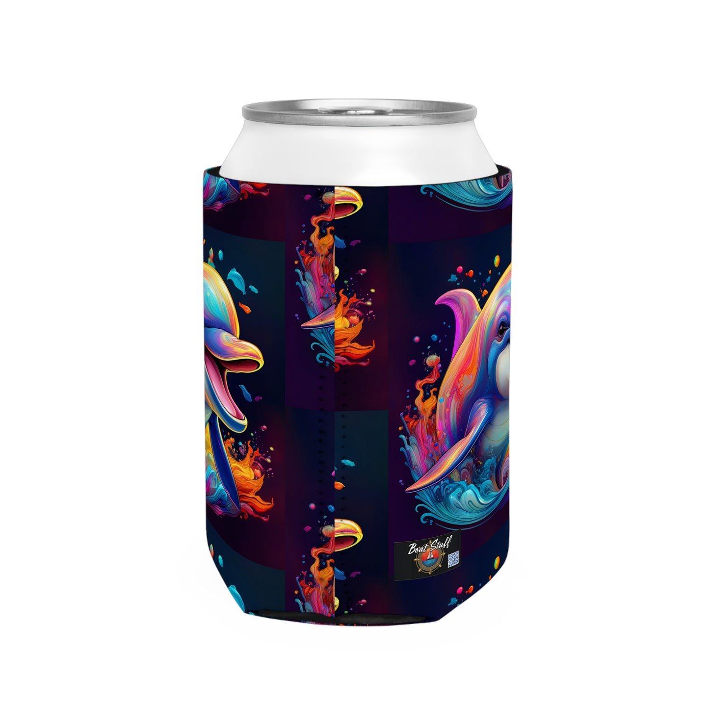 Colorful Dolphin Can Cooler Sleeve - Fun Beach Accessory for Summer