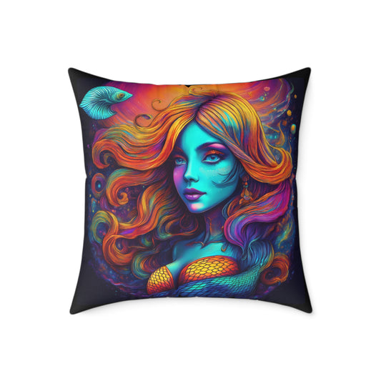 Square Pillow Mermaid Art Colorful Decorative Throw Cushion