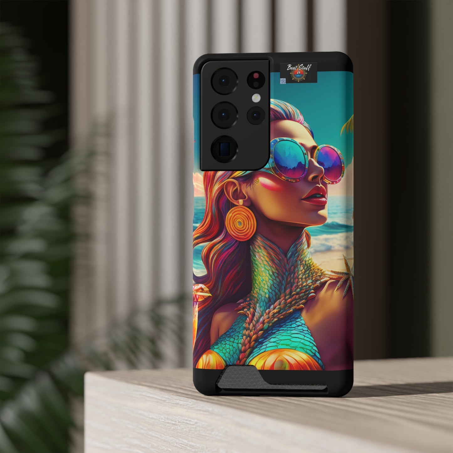 Vibrant Mermaid Phone Case with Card Holder - Beach Lover's Accessory