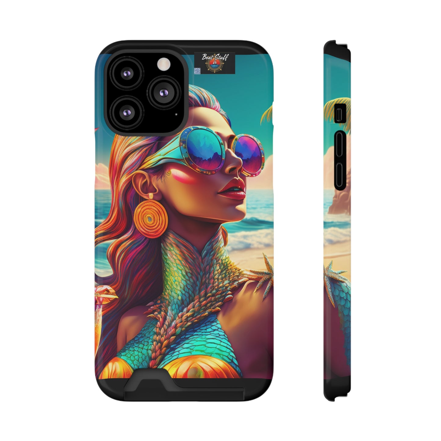 Vibrant Mermaid Phone Case with Card Holder - Beach Lover's Accessory