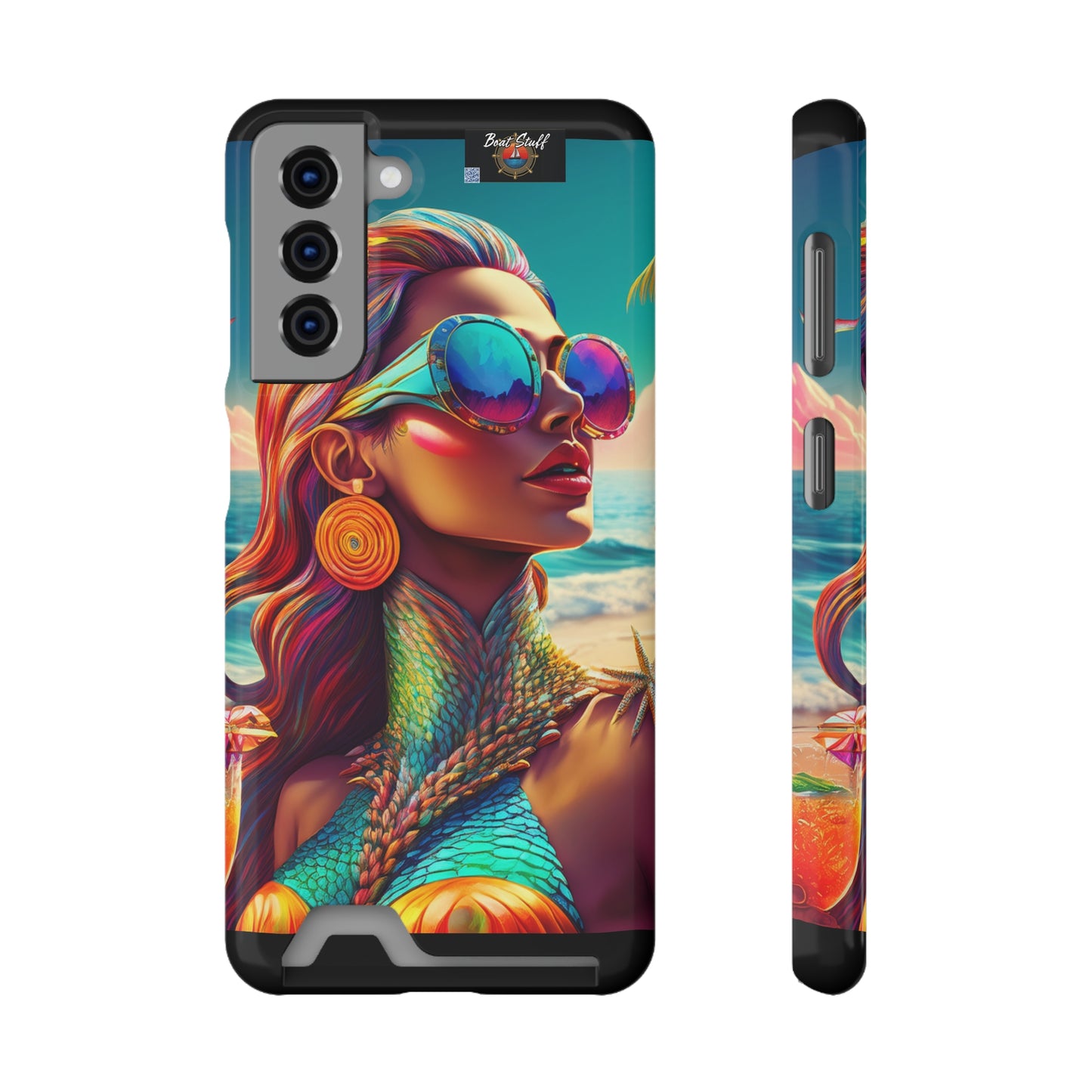 Vibrant Mermaid Phone Case with Card Holder - Beach Lover's Accessory