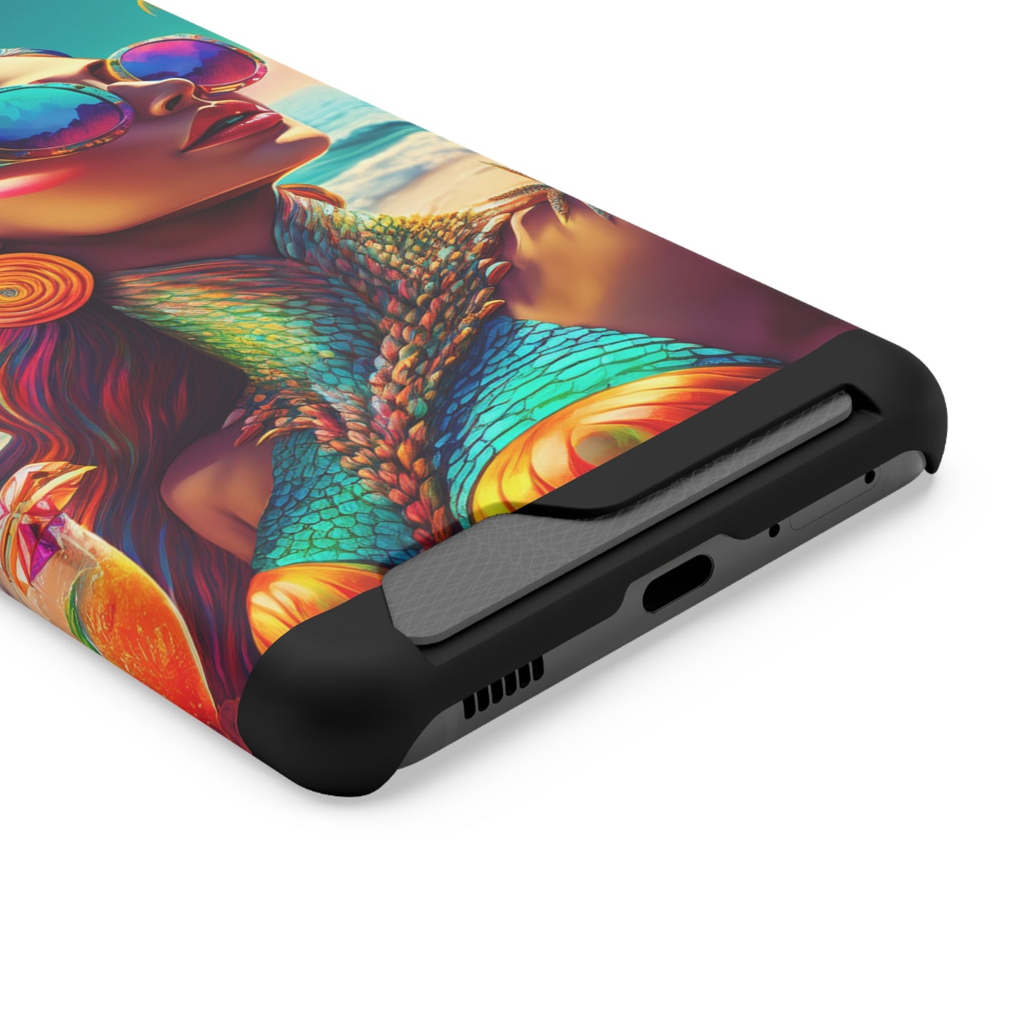Vibrant Mermaid Phone Case with Card Holder - Beach Lover's Accessory