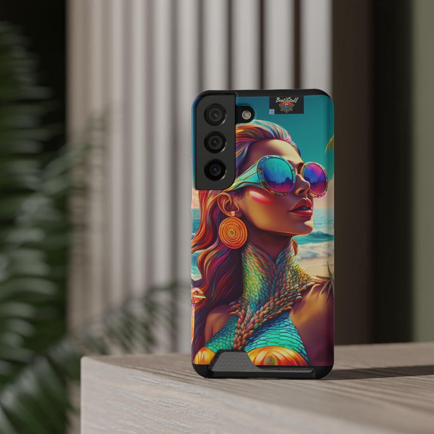 Vibrant Mermaid Phone Case with Card Holder - Beach Lover's Accessory
