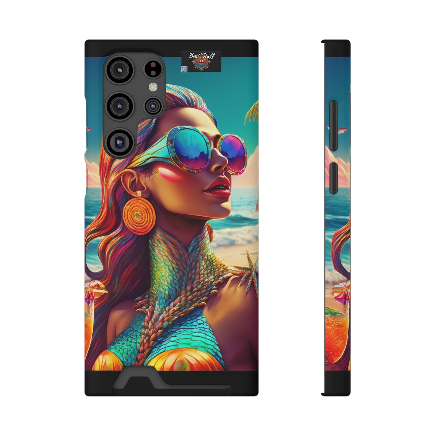 Vibrant Mermaid Phone Case with Card Holder - Beach Lover's Accessory