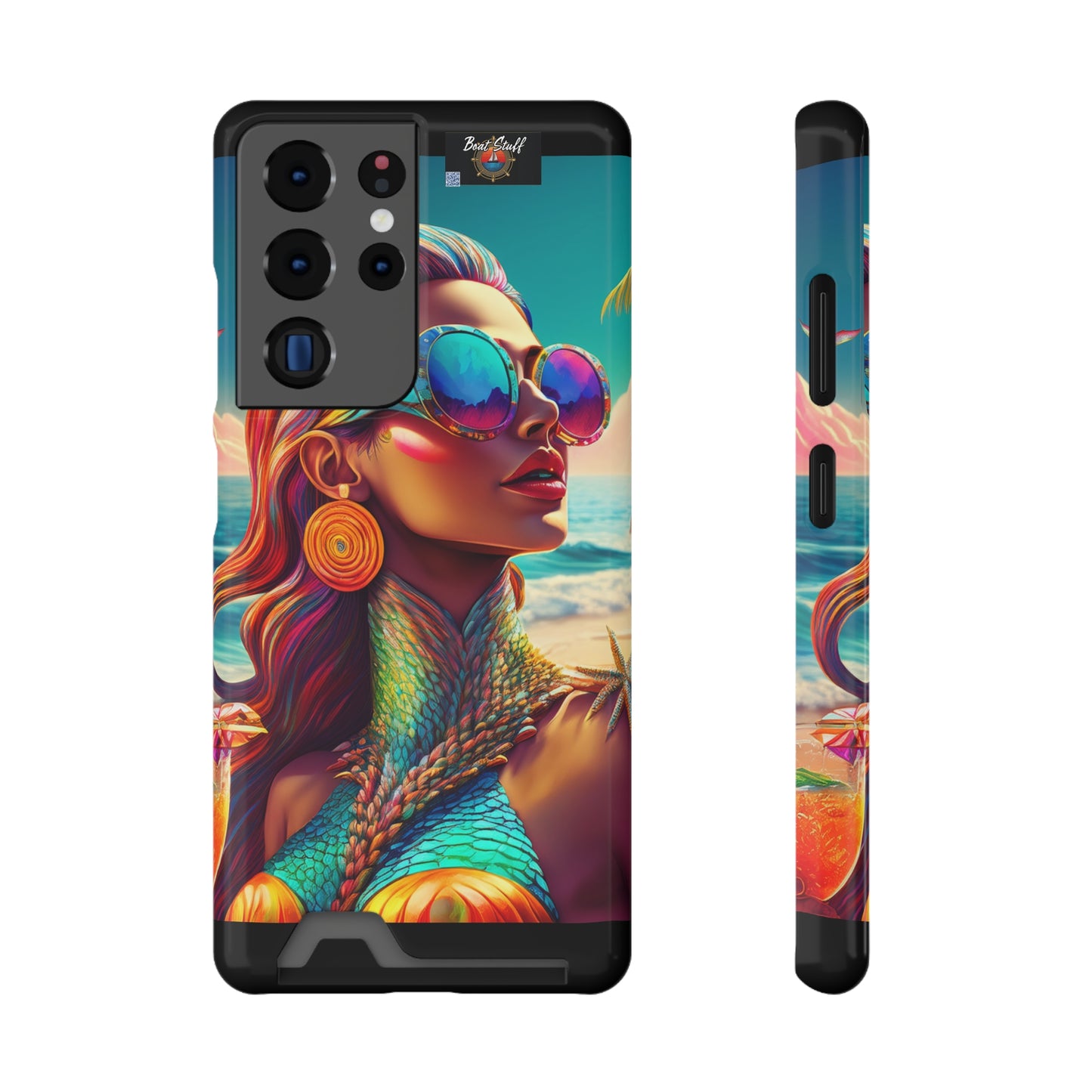 Vibrant Mermaid Phone Case with Card Holder - Beach Lover's Accessory