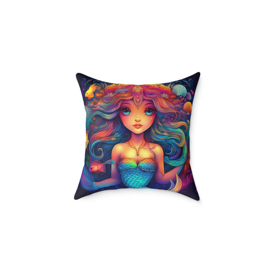 Children's Mermaid Dream Square Poly Canvas Pillow - Colorful Nautical Decor for Sea Lovers