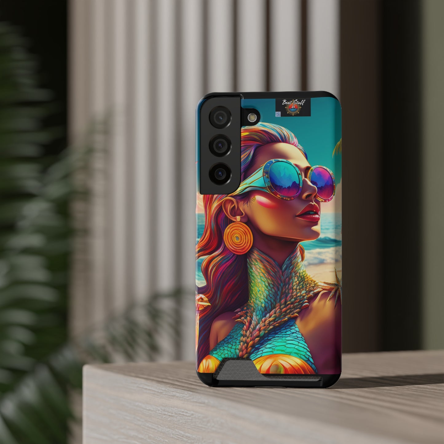 Vibrant Mermaid Phone Case with Card Holder - Beach Lover's Accessory