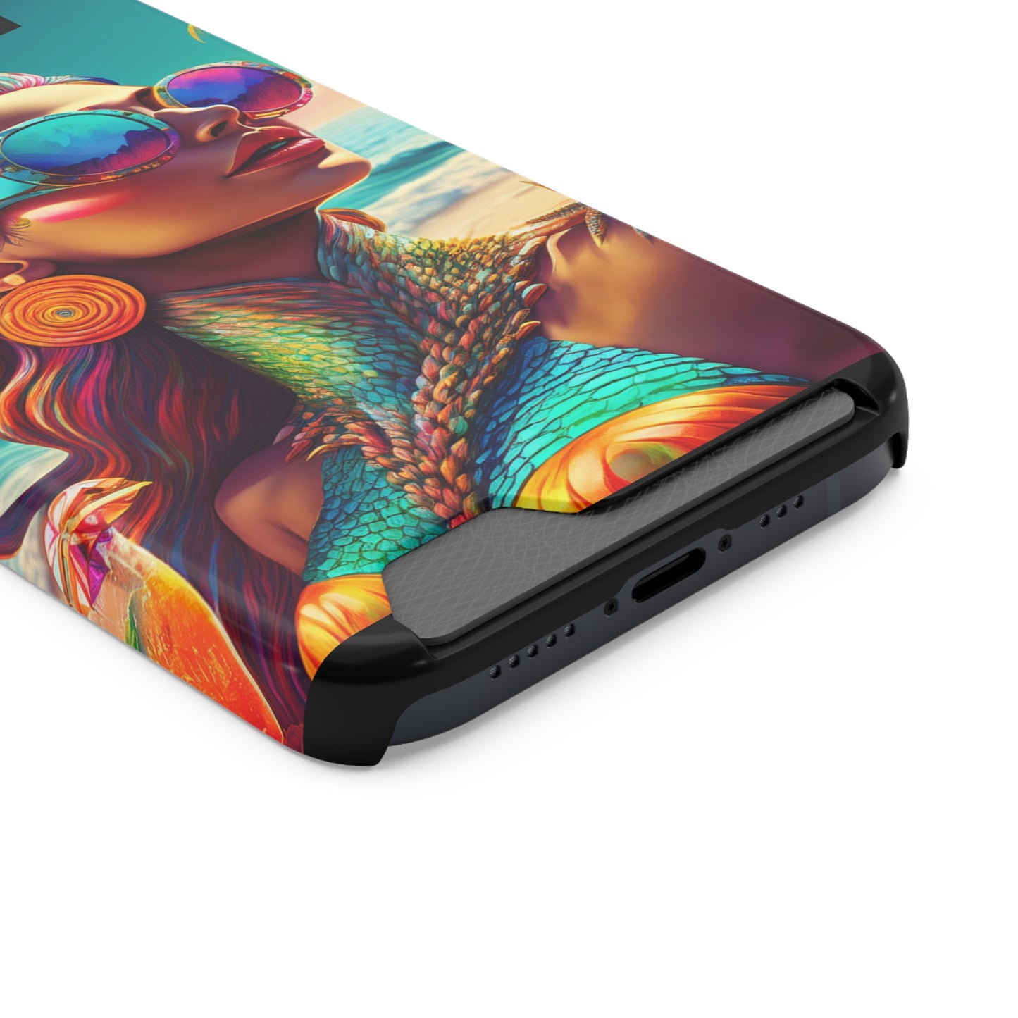 Vibrant Mermaid Phone Case with Card Holder - Beach Lover's Accessory