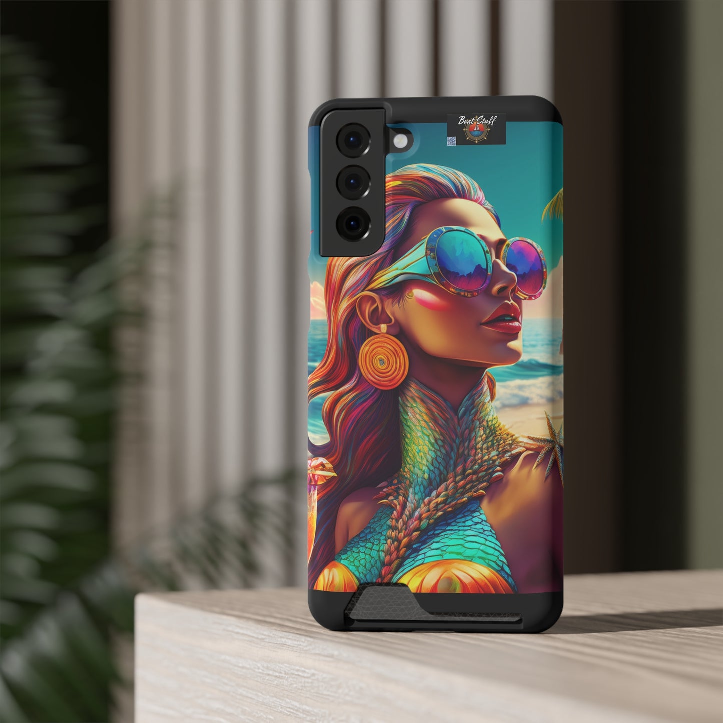 Vibrant Mermaid Phone Case with Card Holder - Beach Lover's Accessory