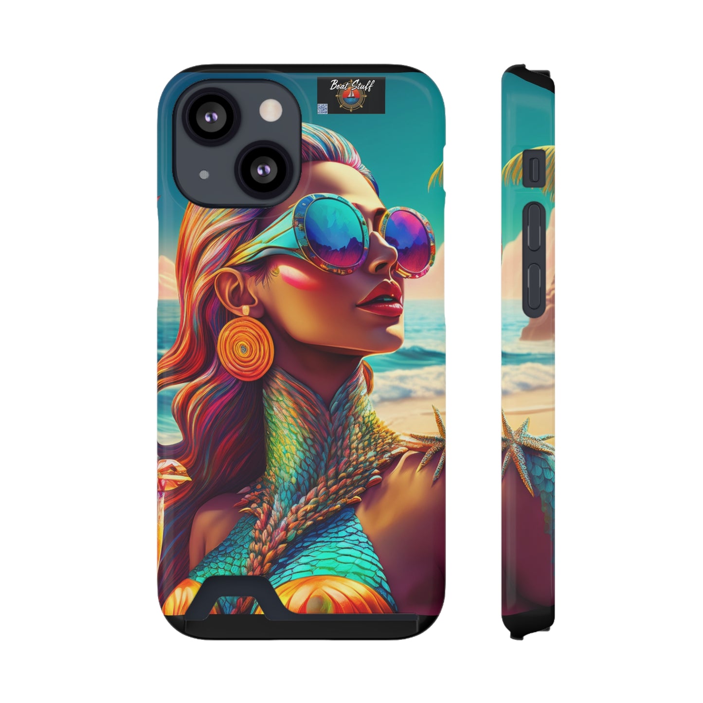 Vibrant Mermaid Phone Case with Card Holder - Beach Lover's Accessory