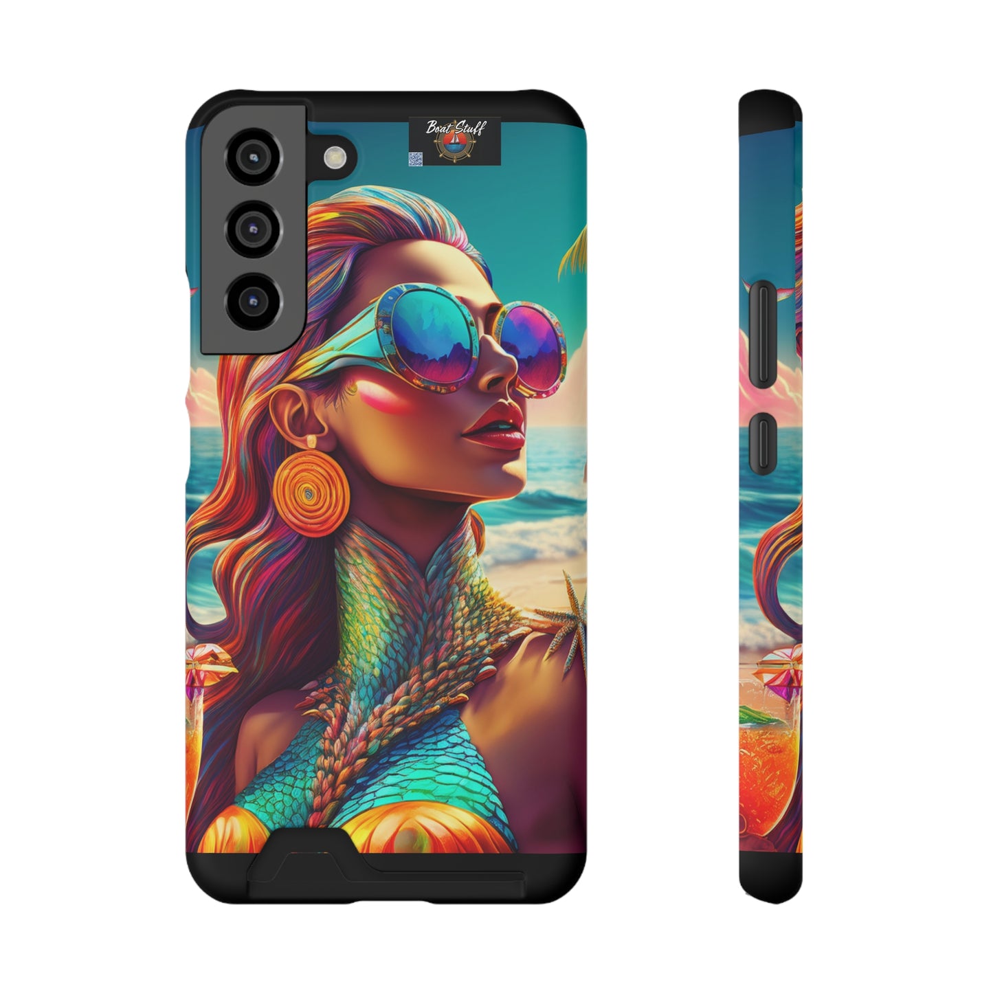 Vibrant Mermaid Phone Case with Card Holder - Beach Lover's Accessory