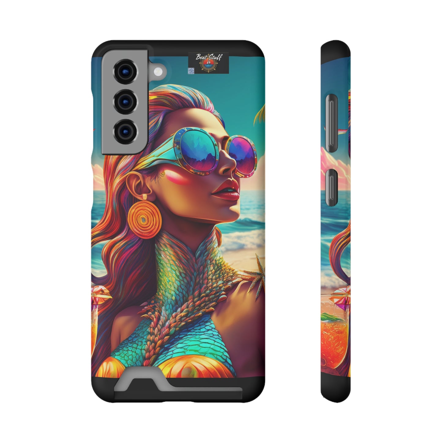 Vibrant Mermaid Phone Case with Card Holder - Beach Lover's Accessory