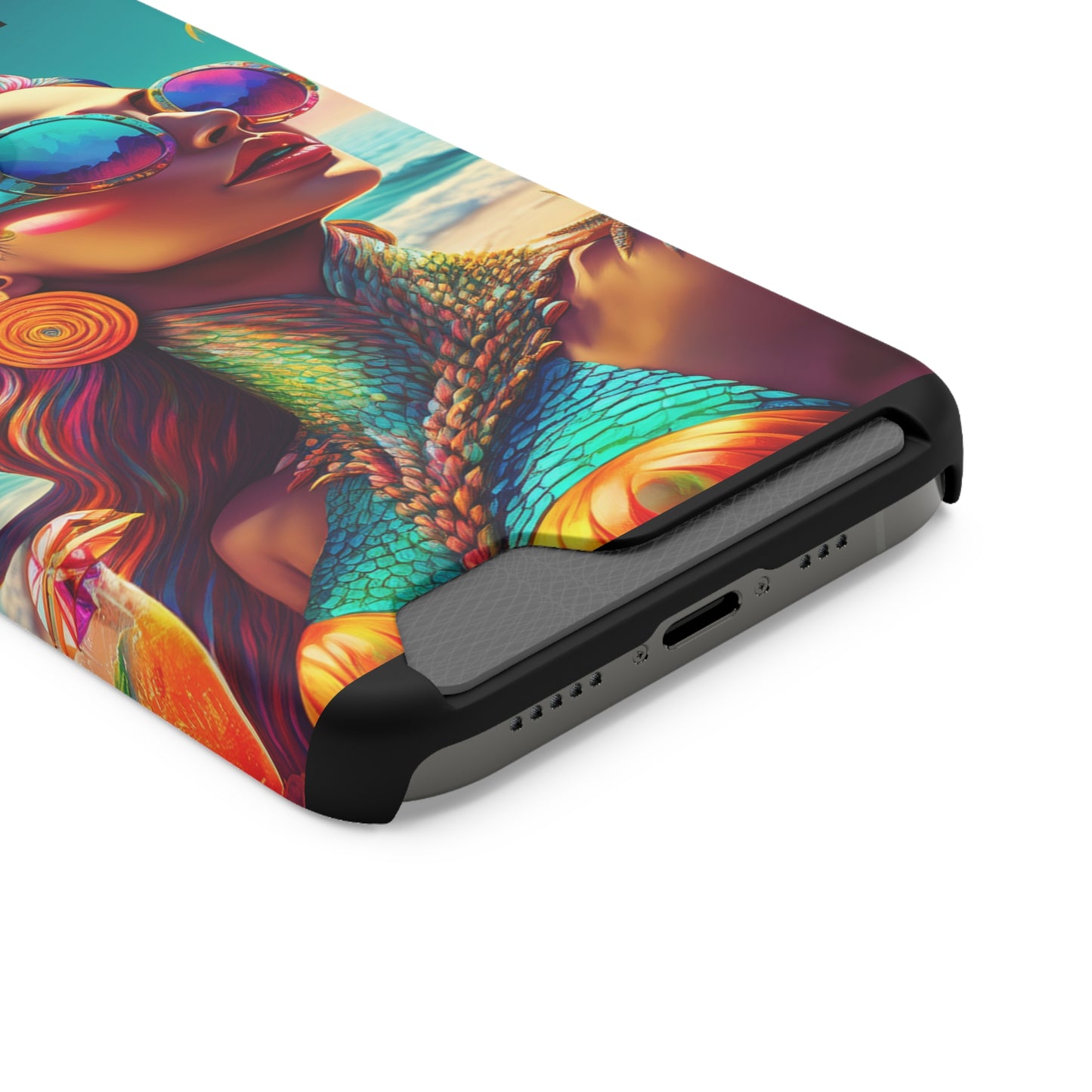 Vibrant Mermaid Phone Case with Card Holder - Beach Lover's Accessory