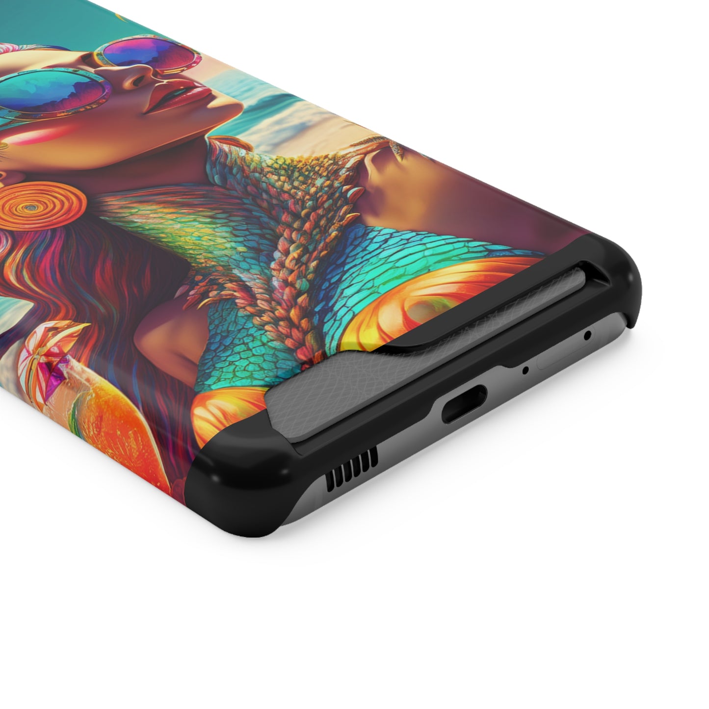 Vibrant Mermaid Phone Case with Card Holder - Beach Lover's Accessory