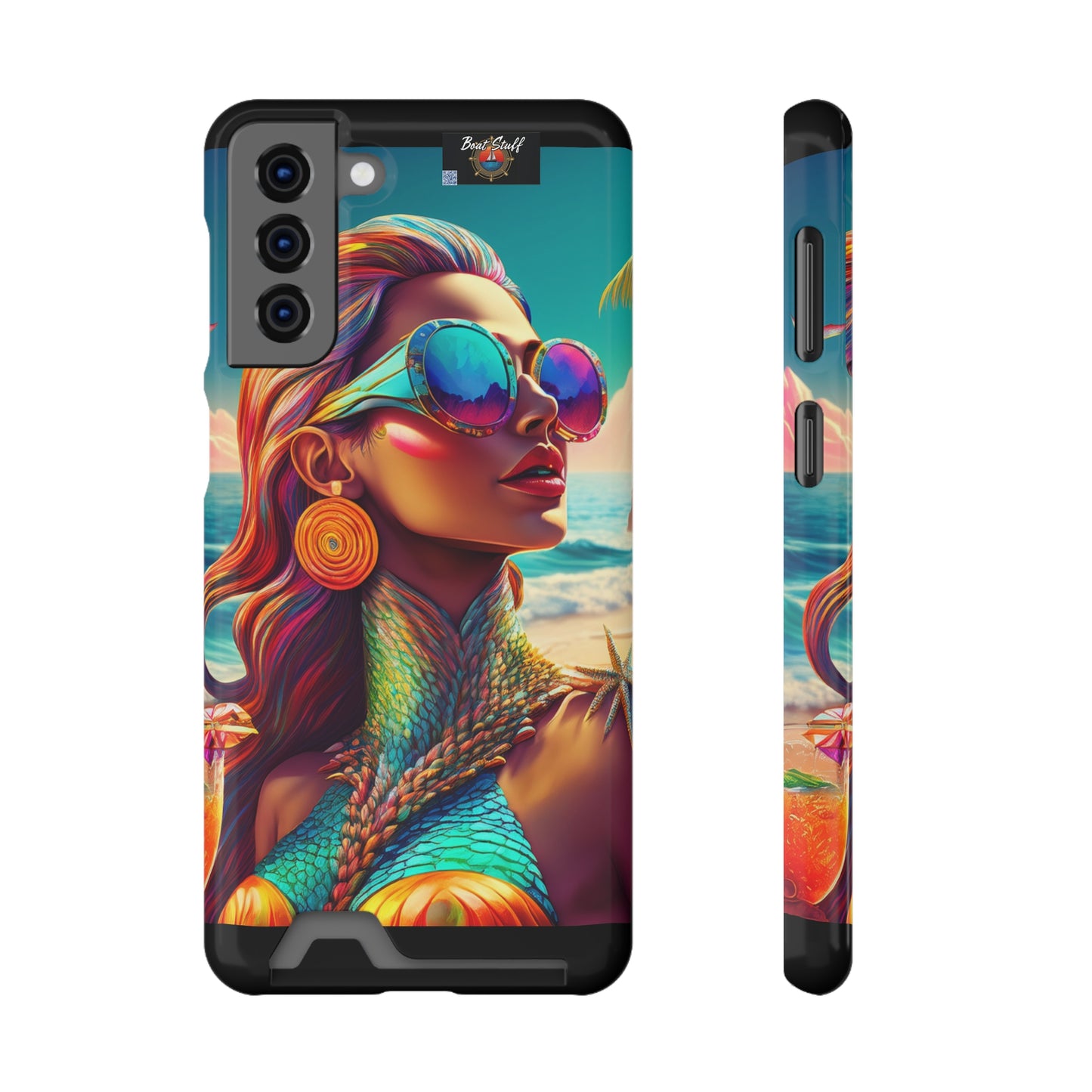 Vibrant Mermaid Phone Case with Card Holder - Beach Lover's Accessory