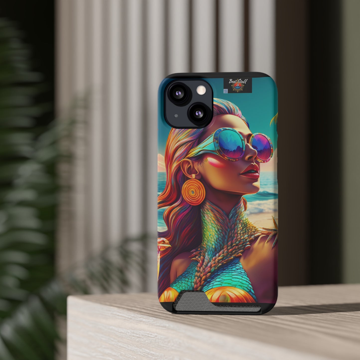 Vibrant Mermaid Phone Case with Card Holder - Beach Lover's Accessory