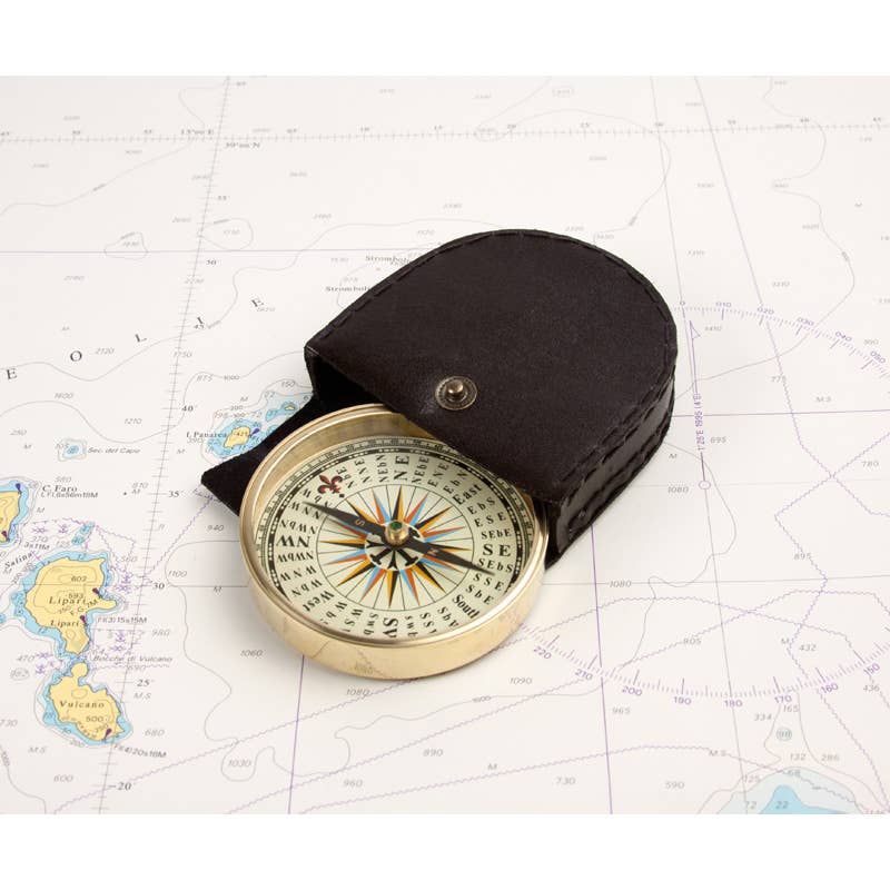 Brass Compass in Leather Pouch